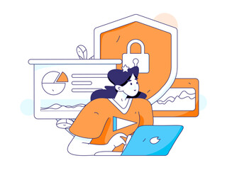 Flat vector illustration of business people operating work scene
