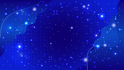 キラキラ光る夜空の星、冬に輝く幻想的な青い天体、ベクターイラスト背景素材