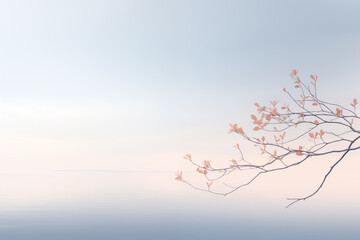 Tree branch over sky background evoking emotion of serenity. Generative AI
