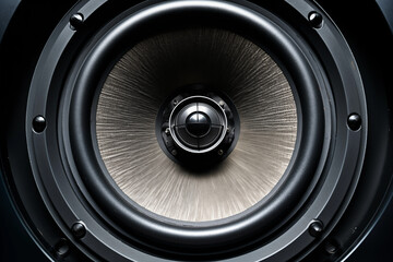 Closeup audio speaker, multimedia acoustic sound production. Generative AI