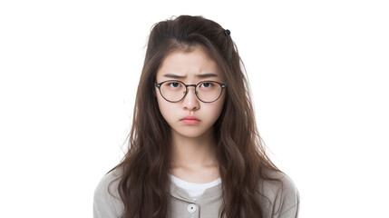 Glasses-Clad Sad Girl from China on a transparent background