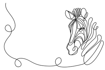 Zebra head Abstract Doodle Sketch One Line Drawn Editable Vector Illustration. Monoline Outline Mascot Zebra Animal Portrait Line Silhouette Design © Silkyinky