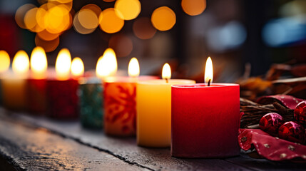 Obraz na płótnie Canvas burning candles on the table HD 8K wallpaper Stock Photographic Image 