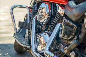 Fototapeta premium chromed chopper motorcycle engine close up