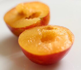 cuted plum. plum with selective focus. cuted fruit.