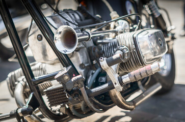 chopper motorcycle engine close up