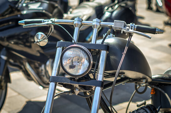 motorcycle chopper bober at the exhibition close up