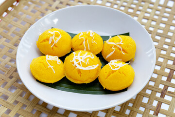 Toddy palm cake. Khanom Tarn (Thai dessert)