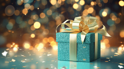 Christmas sparkling teal gift box
