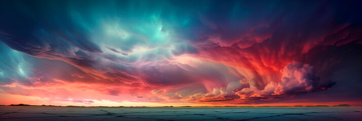 Sky and land merge in a colorful symphony, blurring the line between earth and atmosphere. - obrazy, fototapety, plakaty
