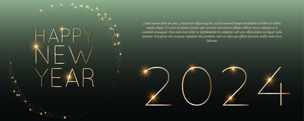 Happy new 2024 year Elegant gold text with light. Minimalistic text template.	