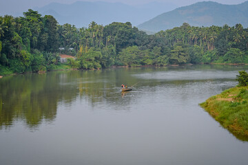 Fototapeta na wymiar An aesthetic morning view of Chaliyar river from Areekode town in Malappuram district.