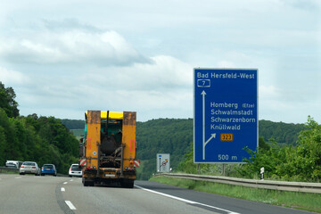 Autobahn 7, Ausfahrt Homberg (Efze), in Richtung Würzburg