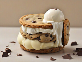 chocolate chip cookie sandwich, vanilla ice cream
