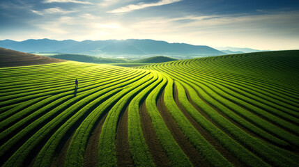 tea or rice fields in china. agriculture and farming - obrazy, fototapety, plakaty