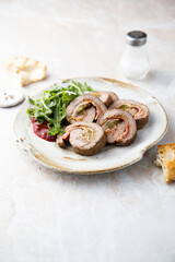 Beef roulade with bacon and gherkins