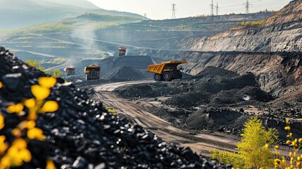 Coal mining at an open pit - obrazy, fototapety, plakaty