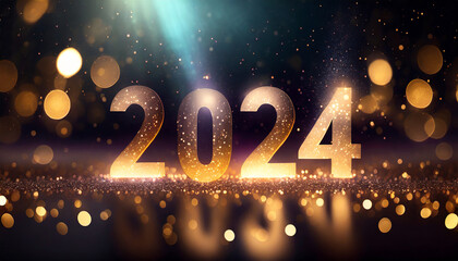 Concept nouvel an 2024, texte 2024 écrit pour la nouvelle année, arrière-plan coloré avec paillettes - obrazy, fototapety, plakaty