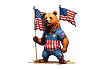 Funny Bear Wearing American Flag (PNG 10800x7200)