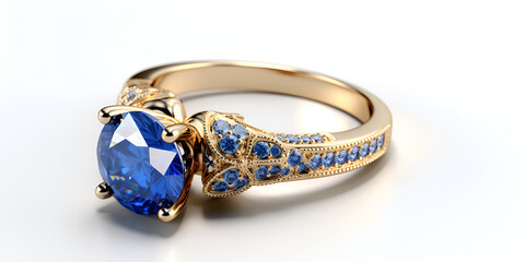 diamond ring with a blue diamond and a diamond ring. A silver ring with a blue stone, beautiful gold ring with aquamarine and diamonds on a white background, generative AI