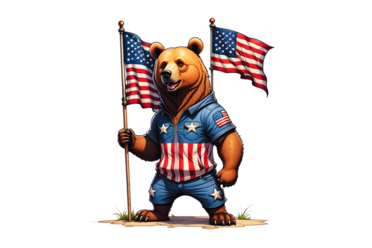 Funny Bear Wearing American Flag (PNG 10800x7200)