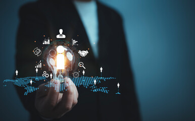 Businessman use computer with global structure customer network technology, global structure...