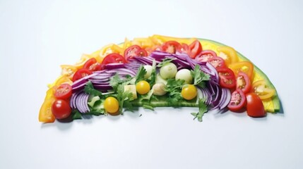 Colorful rainbow vegetable pizza slice