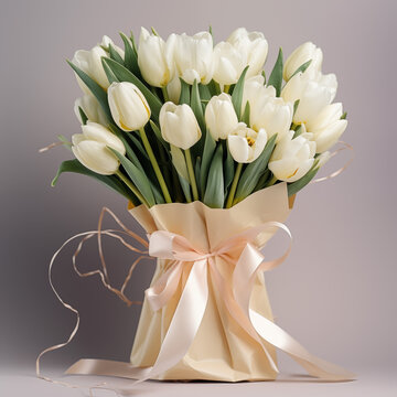 White tulips bouquet isolated on white background stock image