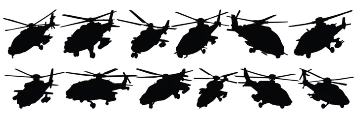 Fotobehang Helicopter war army silhouettes set, large pack of vector silhouette design, isolated white background © FutureFFX