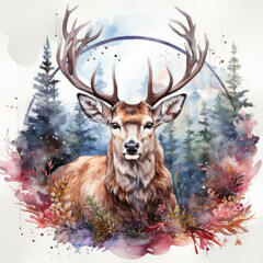 watercolor Chubby Reindeer Sublimation clipart, Generative Ai