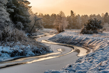 Obrazy na Plexi  Podlaskie rzeki zimą, Nareśl, Narew, Biebrza, Polska