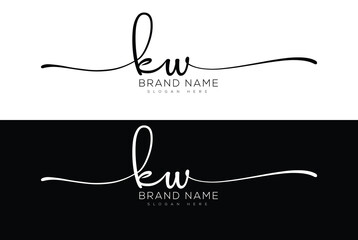 Kw initial handwriting signature logo design - obrazy, fototapety, plakaty