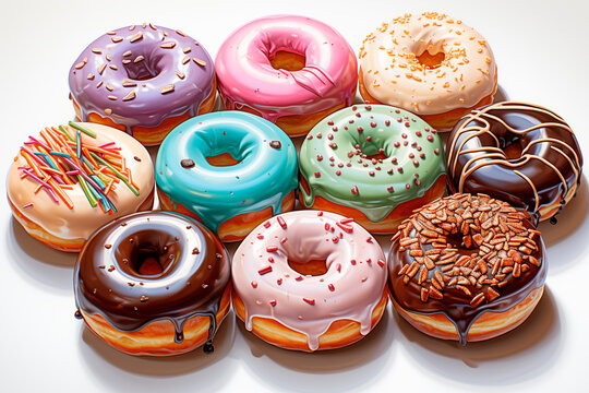 Sweet Rainbow Delight: Array of Colorful Donuts
