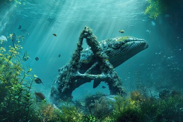letter A with whale underwater animal alphabet