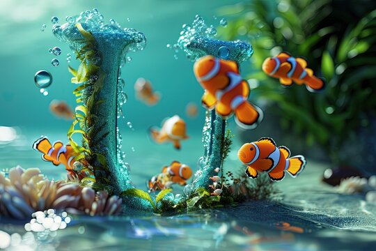 letter U with ocean underwater animal alphabet