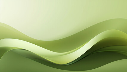 Abstract satin green olive waves design with smooth curves and soft shadows on clean modern background. Fluid gradient motion of dynamic lines on minimal backdrop