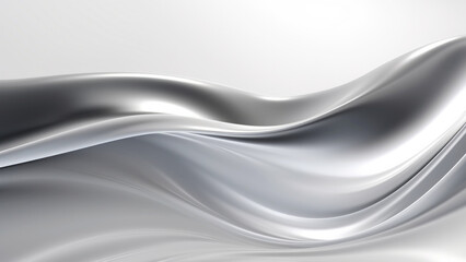 Abstract silver metallic waves design with smooth curves and soft shadows on clean modern background. Fluid gradient motion of dynamic lines on minimal backdrop