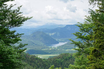 Wonderful mountain landscape in austria: Idyllic &Ouml;tscherland with swimming lake Erlaufsee in the valley, austria. Holiday and travel concept
