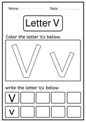 coloring letter V worksheets - writing letter V worksheets	