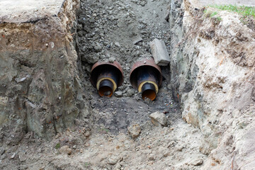 Laying main pipes for heating, water supply, sewerage, gas supply. Pipe repair.