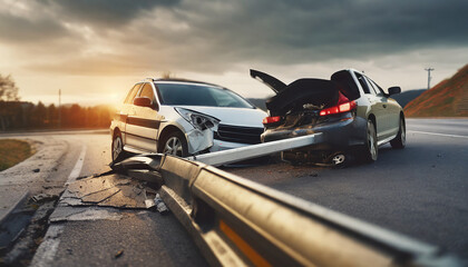 incidente stradale auto danneggiata  - obrazy, fototapety, plakaty