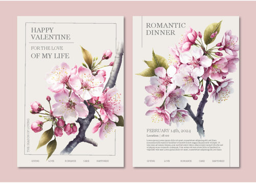 Valentine, Wedding or Mother's Day, Watercolor Posters, Menu or Invitation card for Print. Editable vector files with Alluring Watercolor Objects, A Romantic and soft Feeling.