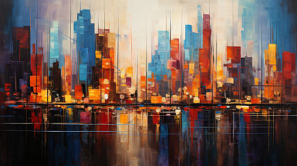 abstract skyline colorful painting   - obrazy, fototapety, plakaty