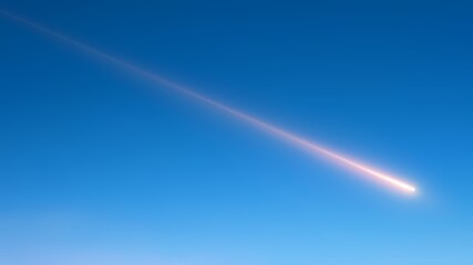 Meteor trail in a clear blue sky. Shooting star in the daytime. Falling meteorite isolated.