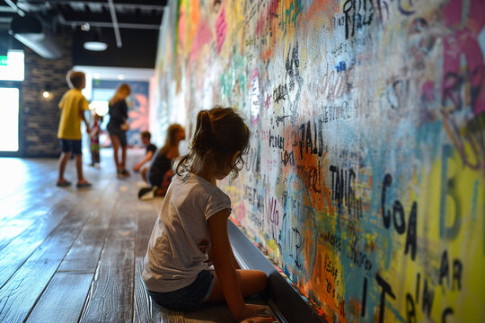 wall where kids can draw or write their movie-related stories, capturing a cinematic photo that celebrates their creativity and imagination within the cinematic space