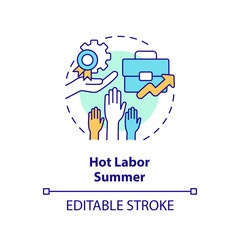 2D editable multicolor hot labor summer icon, simple isolated vector, thin line illustration representing workplace trends.