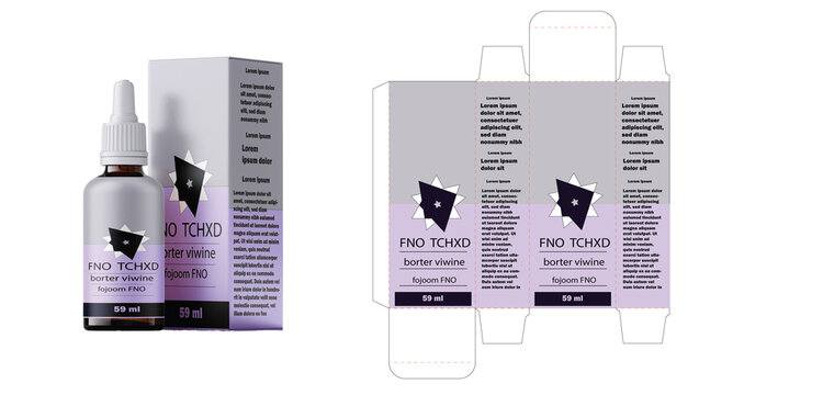 FNO  TCHXD Packaging vector image of cosmetic bottle and box with dieline box on neutral background