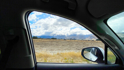 View from the window of the car at Central Otago area,
 New Zealand