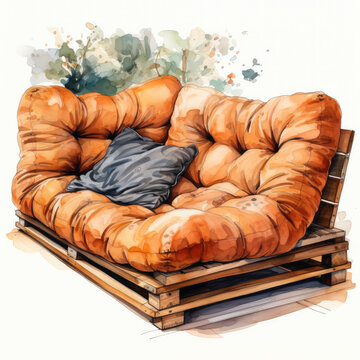 recommend clip art: watercolor Futon clipart, Generative Ai