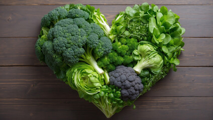 Healthy food in the shape of a heart. The concept of proper nutrition. Vegetarians.